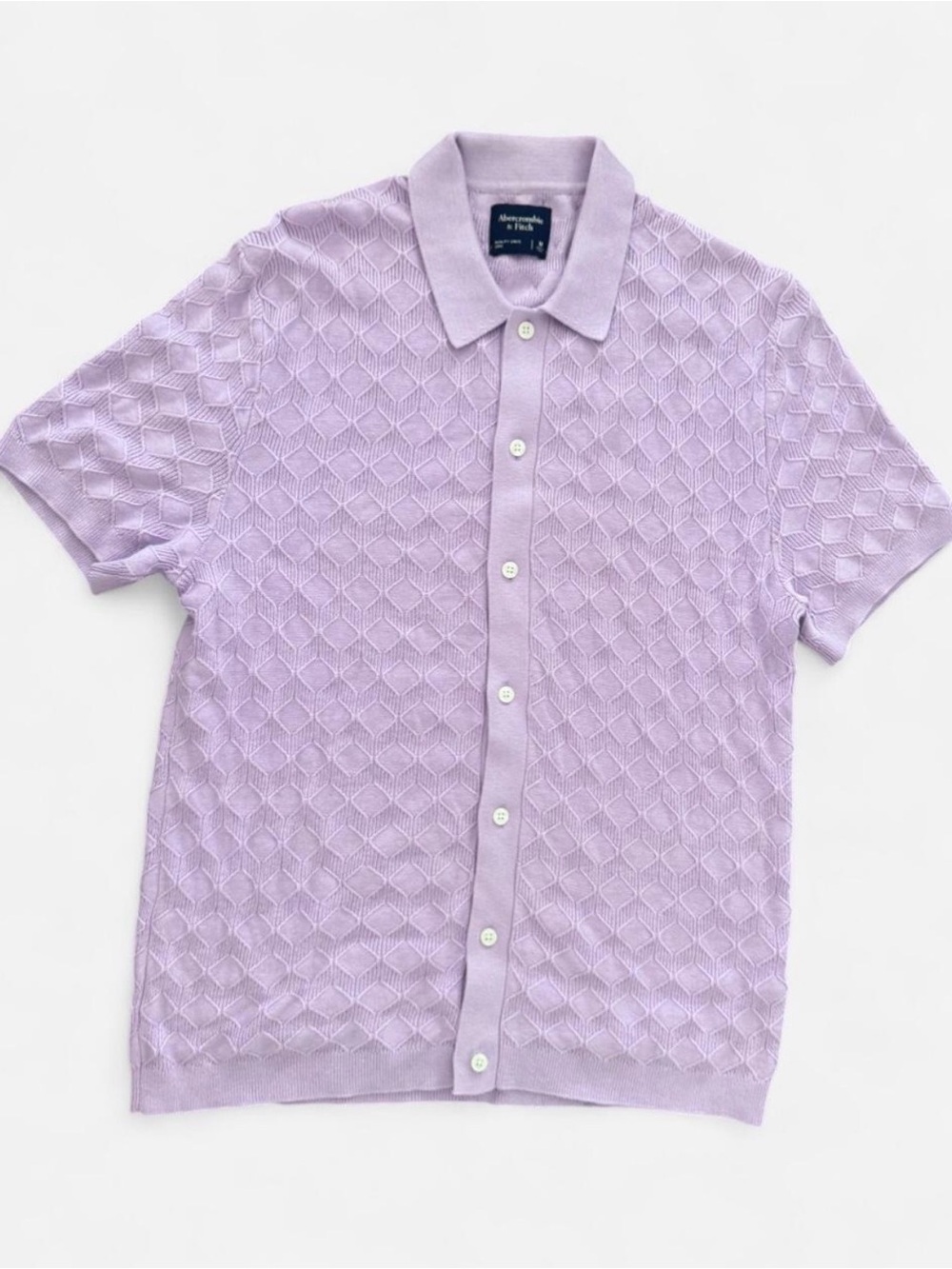 Abercrombie & Fitch Men's Light Lavender Button-Front Knit Cotton Polo